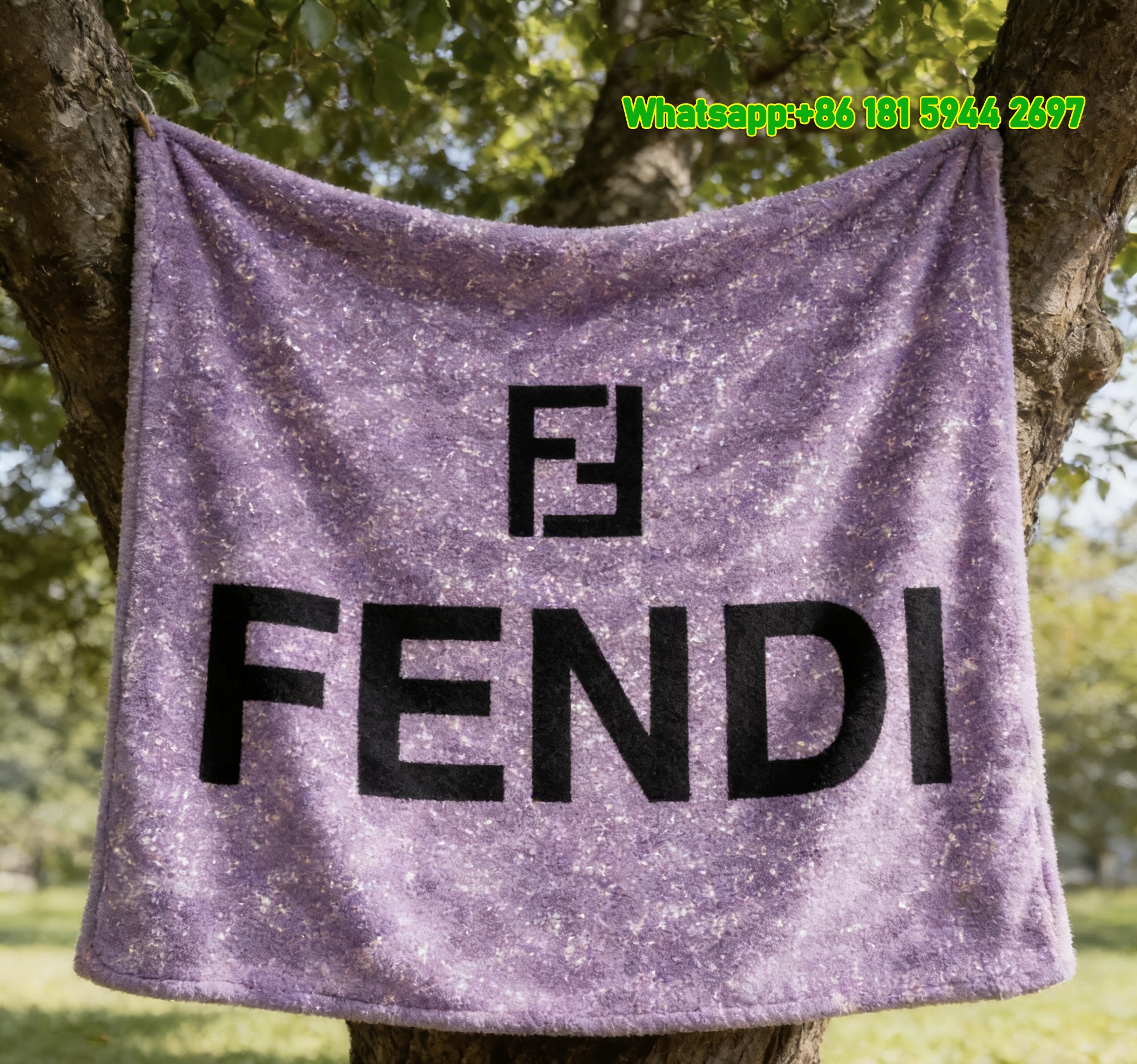 Fendi FF Logo Purple Glitter Flannel Sofa Throw Blanket IMG_9459